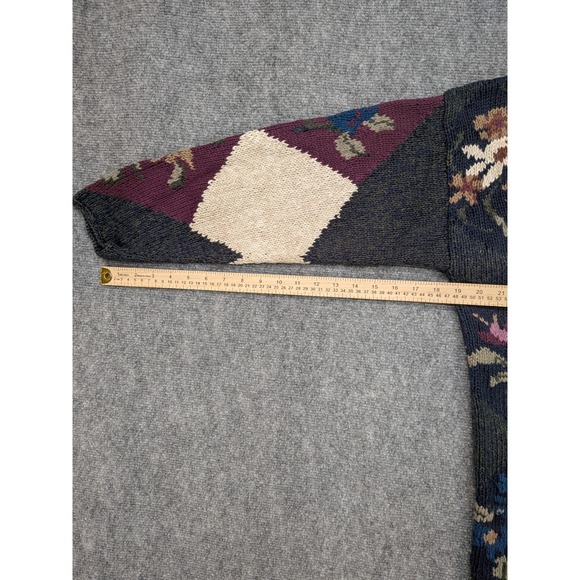Vintage Paris Sport Club Sweater M Hand Knitted Floral Diamond Chunky Cottage - Picture 4 of 7